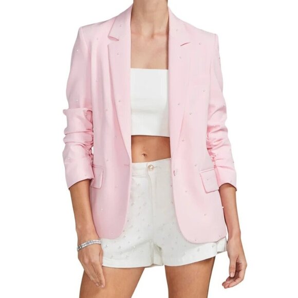 Generation Love Nadia Pearl Blazer Jacket Ruched Sleeves Pastel Pink Size XL NWT